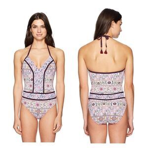 Bleu Rod Beattie Plunge Halter Mio One Piece Swimsuit Positano Multi 14